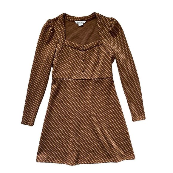 URBAN REVIVO Mini Dress Brown Yellow Pattern size Medium - Picture 1 of 5